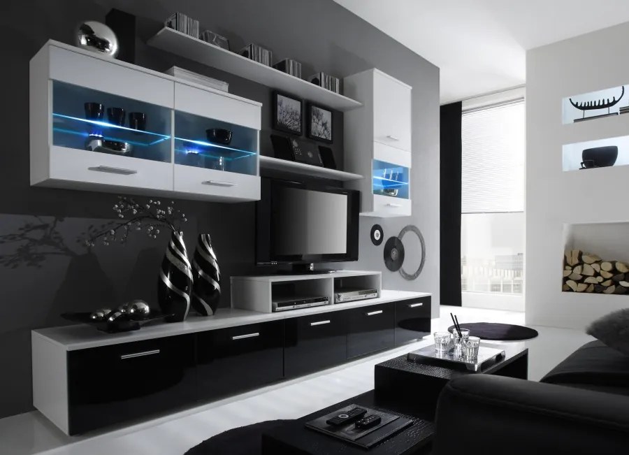 Mobilier living Beverley I (alb + negru) (cu iluminat). 611008