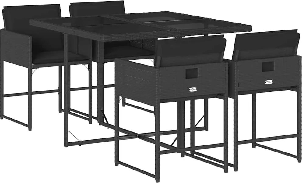 vidaXL Set mobilier de grădină cu perne, 5 piese, negru, poliratan