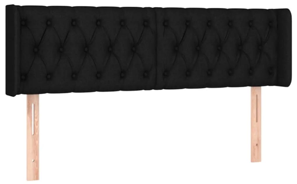 Tablie de pat cu aripioare negru 147x16x78 88 cm textil 1, Negru, 147 x 16 x 78 88 cm