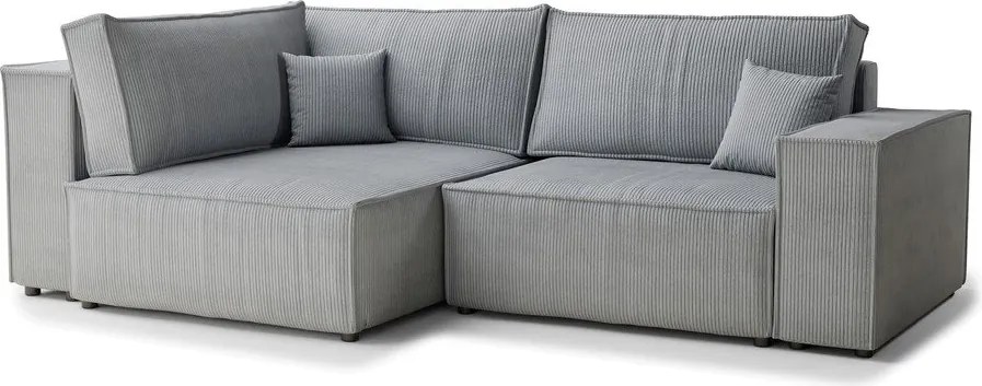 Colțar gri extensibil/cu spațiu de depozitare cu tapițerie din catifea reiată (cu colț pe partea stângă/în formă de ”L”) Tonga – Maison de Rêve