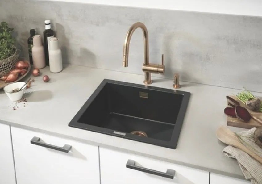 Grohe Minta Baterie chiuveta bucatarie cu dus extractibil 2 jeturi, pipa C, cupru mat (brushed warm sunset)