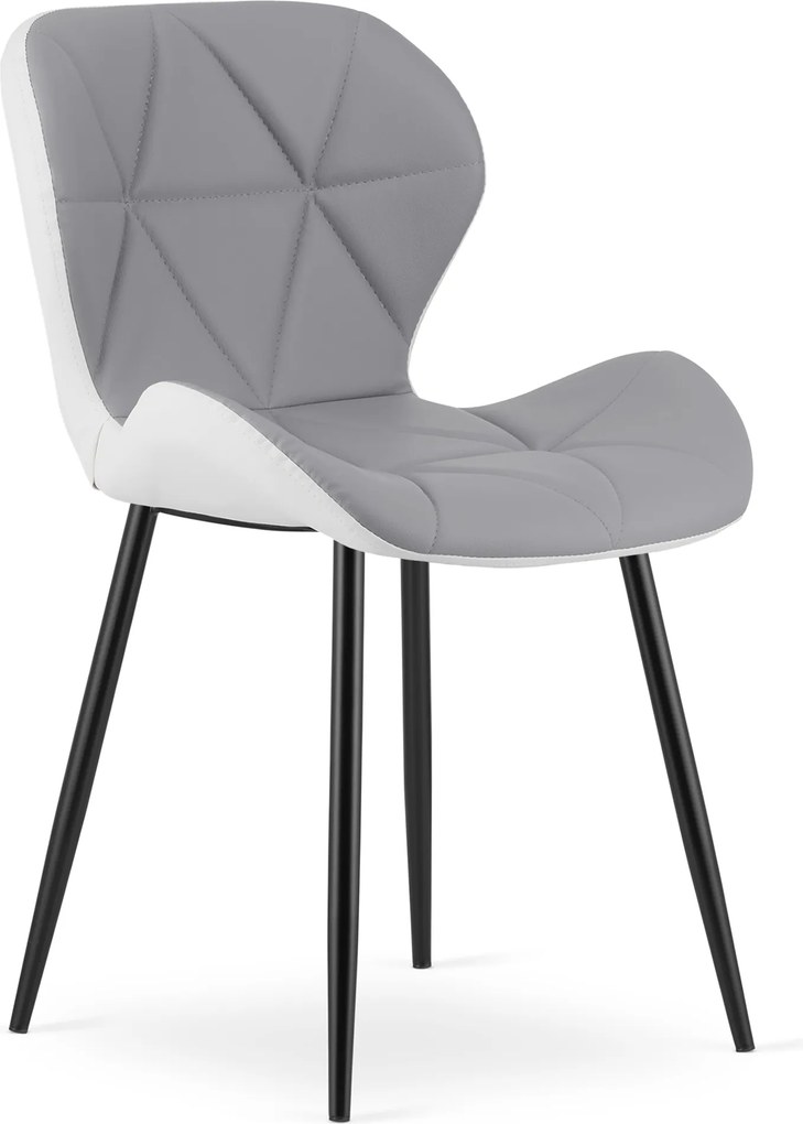 Scaun de dining MANGO din piele ecologica cu picioare negre, gri-alb