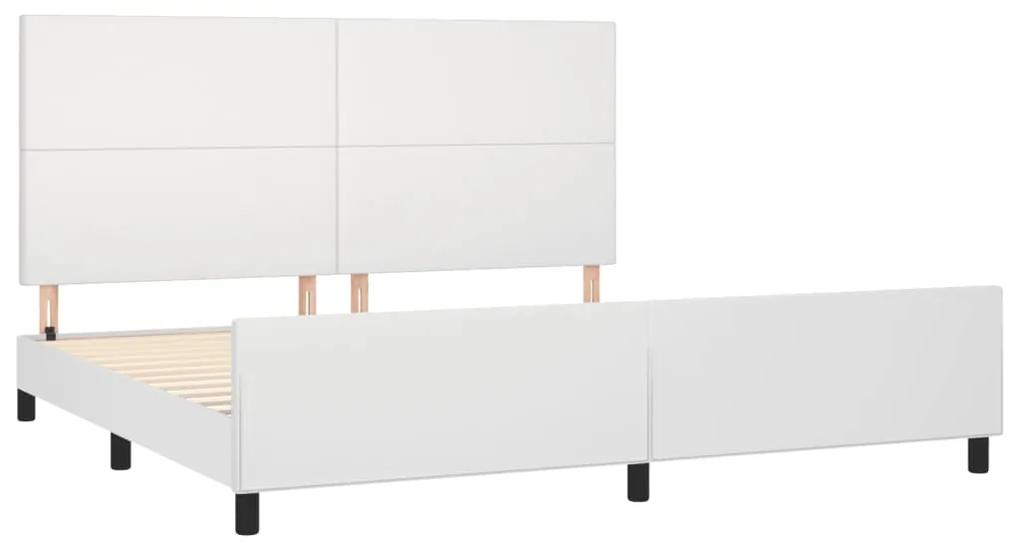 Cadru de pat cu tablie, alb, 200x200 cm, piele ecologica Alb, 200 x 200 cm, Design simplu