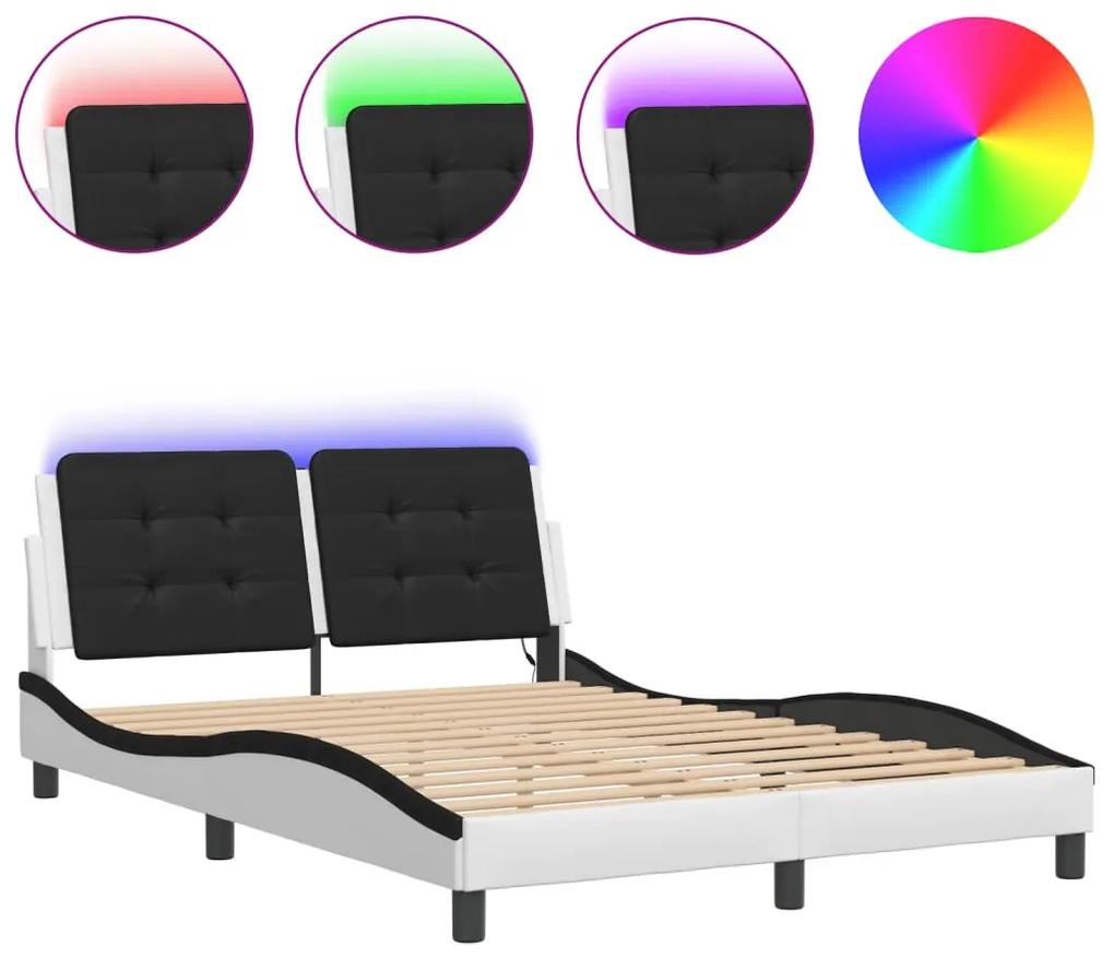 3214109 vidaXL Cadru de pat lumini LED, alb/negru, 140x190 cm, piele ecologică
