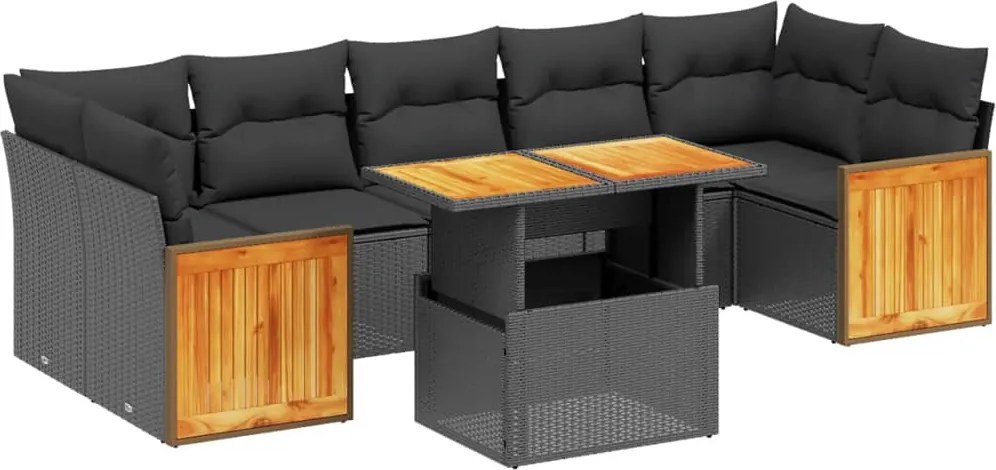 vidaXL Set mobilier de grădină cu perne, 8 piese, negru, poliratan