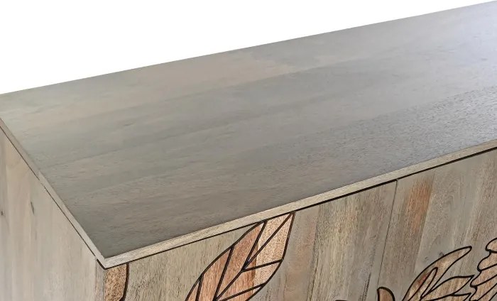 Bufet natur , din metal si lemn de mango , cu design "Grey flowers"