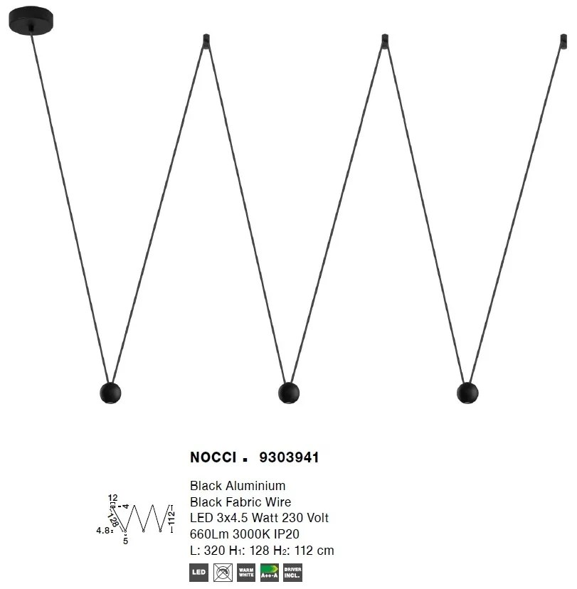 Lustra LED moderna cu 3 pendule reglabile Nocci negru NVL-9303941