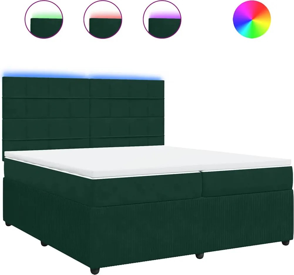 vidaXL Pat box spring cu saltea, verde închis, 200x200 cm, catifea