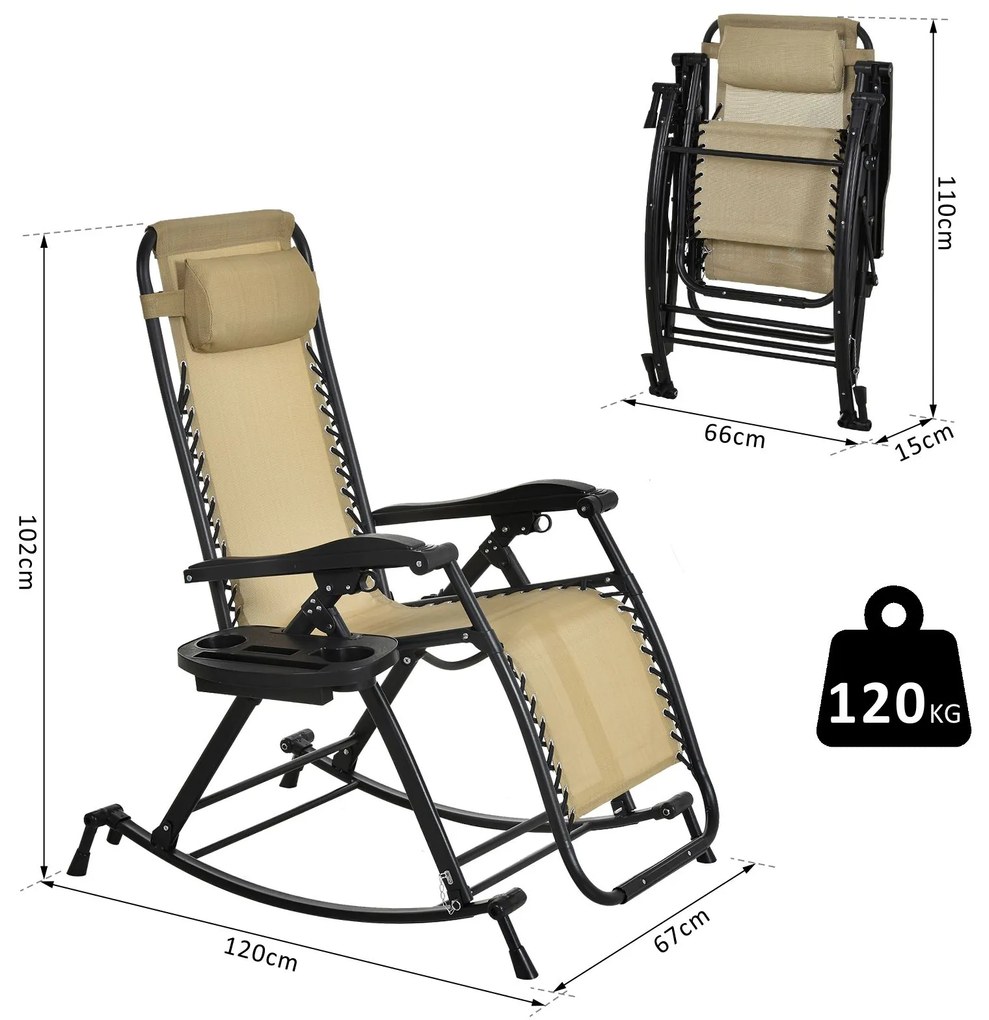 Scaun Ergonomic Outsunny, pliabil din Textilene si cadru din Otel, Bej | Aosom RO