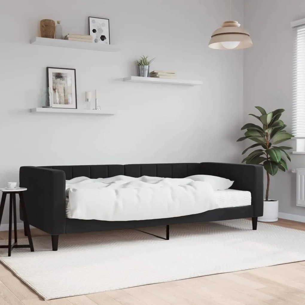3196682 vidaXL Pat de zi cu saltea, negru, 90x190 cm, catifea