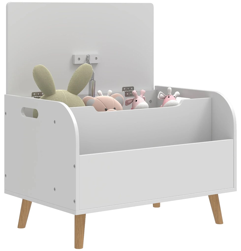 AIYAPLAY Cufăr pentru jucării copii, cufăr de depozitare pentru copii, capac rabatabil și compartiment deschis, 60x40x43cm, alb | Aosom Romania