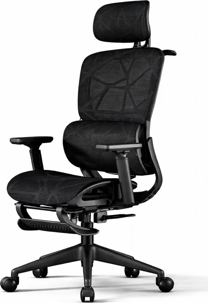 Scaun ergonomic, functie translatie sezut, cotiere reglabile 3D, tetiera 3D, suport lombar 3D Adaptive, pivotant, suport picioare, Negru