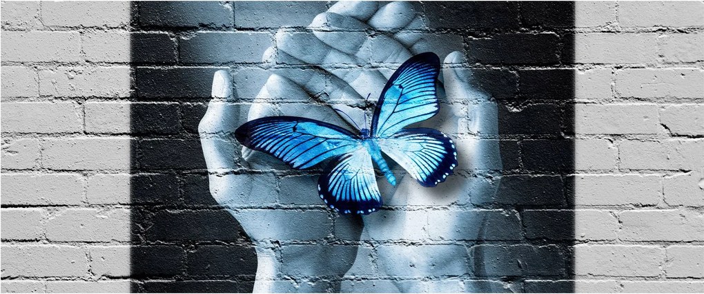 Tablou cu flutere albastru pe perete (120x50 cm)