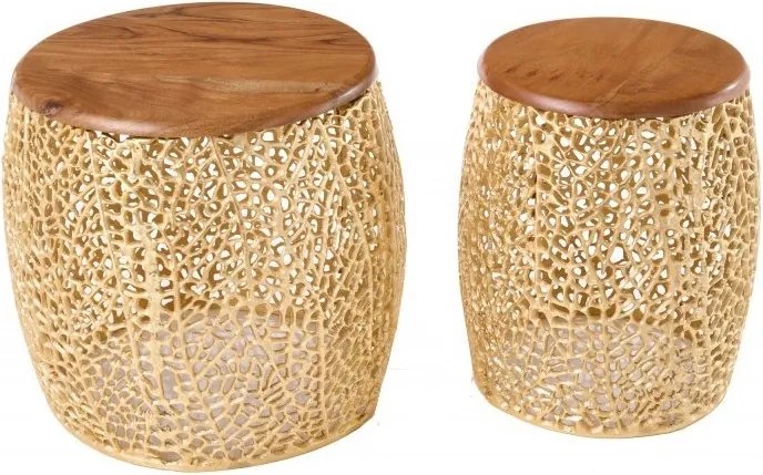 Set de 2 masute cu aspect deosebit Leaf auriu