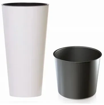 Ghiveci de flori TUBUS SLIM cu inserție 30 cm, albmat, 4HOME