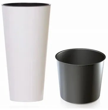 Ghiveci de flori TUBUS SLIM cu inserție 30 cm, albmat