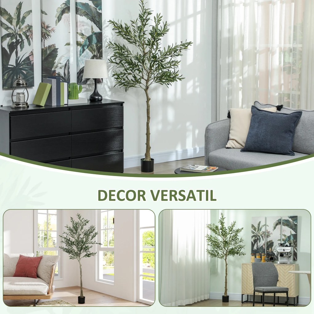 HOMCOM Măslin Artificial Înalt de 180 cm cu 900 Frunze, 40 Măsline și Ghiveci | Aosom Romania