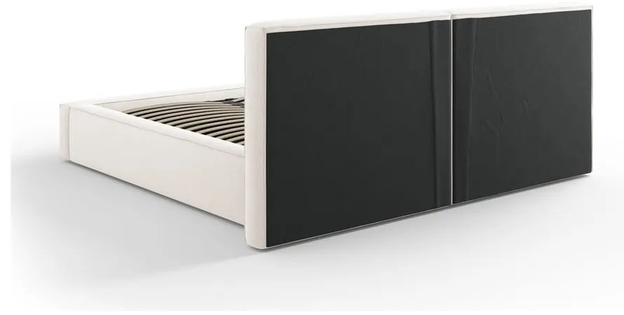 Pat matrimonial bej tapițat cu spațiu de depozitare și somieră 160x200 cm Arendal – Cosmopolitan Design