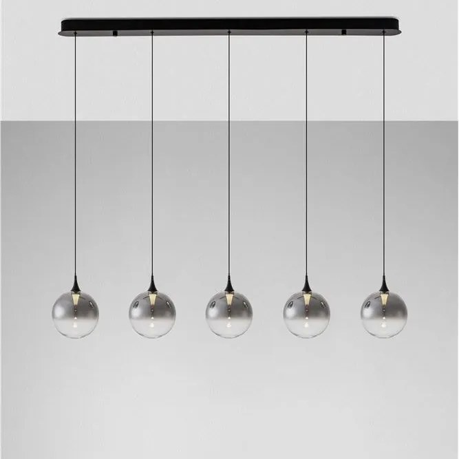 Lustra moderna cu 5 pendule LED, Metal, Sticla, Fumuriu, ORENDA