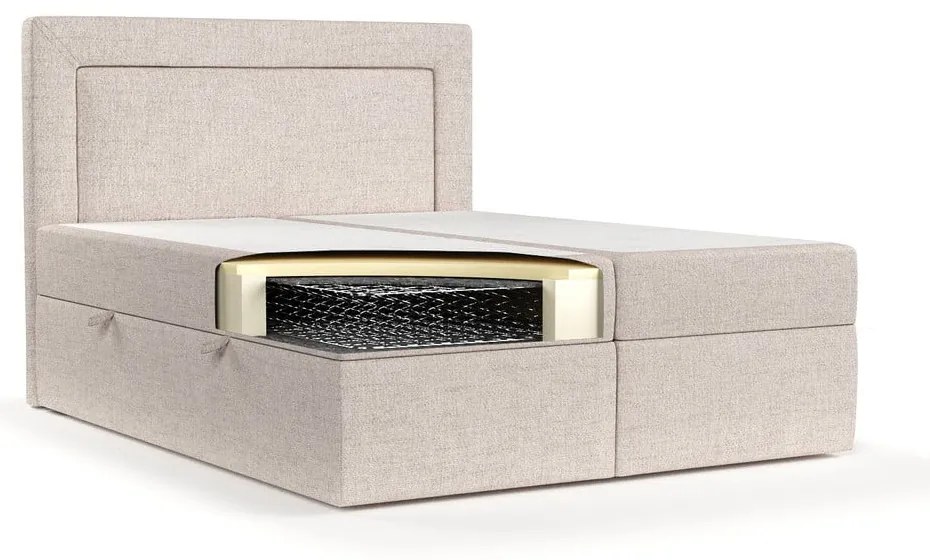 Pat boxspring bej cu spațiu de depozitare 140x200 cm Imagine – Maison de Rêve