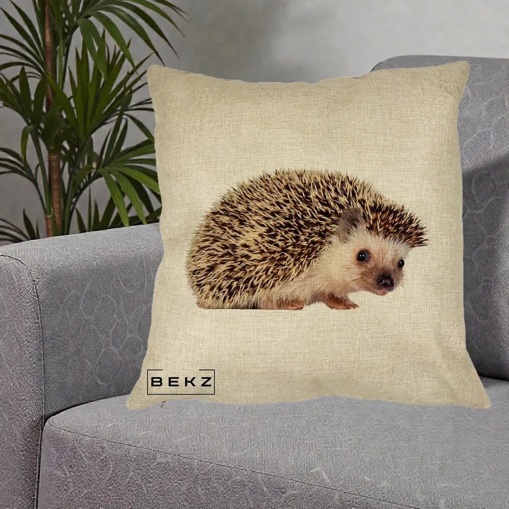 Perna decorativa Arici Fotorealist, 40x40 cm cu Umplutura, Crem, BEKZ