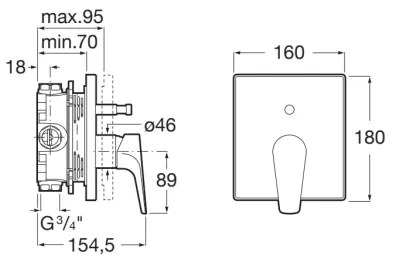 Roca A5A0B90C00 - Baterie de duș încastrată ATLAS, crom lucios