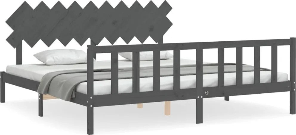 vidaXL Cadru pat cu tăblie 200x200 cm, gri, lemn masiv
