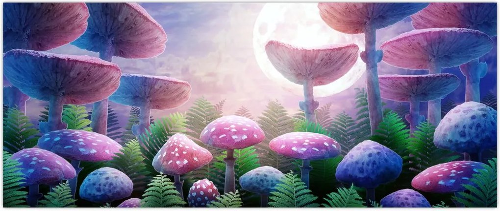 Tablou - Ciuperci sub lună plină (120x50 cm)