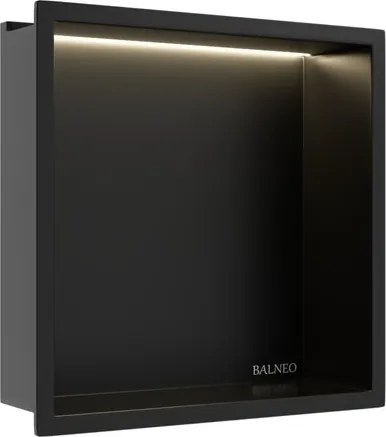 Raft incastrat patrat Balneo Wall-Box One LED cu rama 30x30x10 cm negru mat