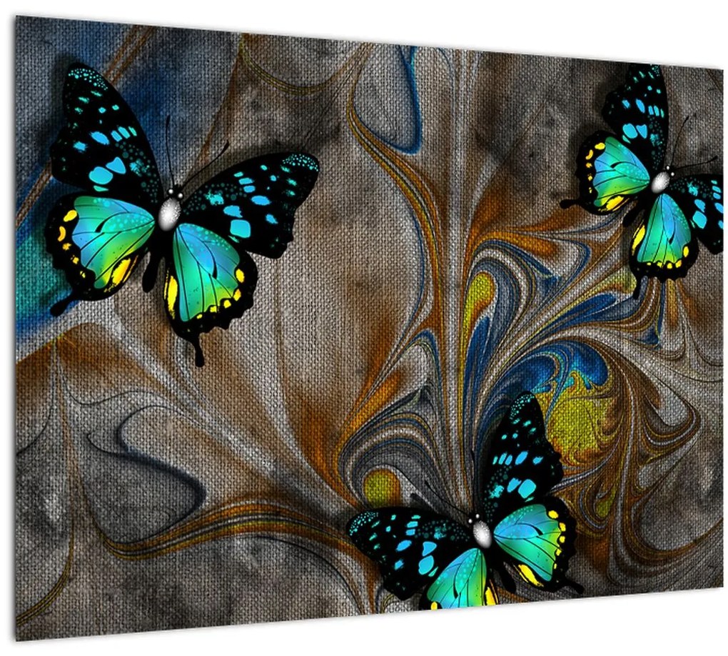 Tablou pe sticlă - Fluturi strălucitori în imagine (70x50 cm)