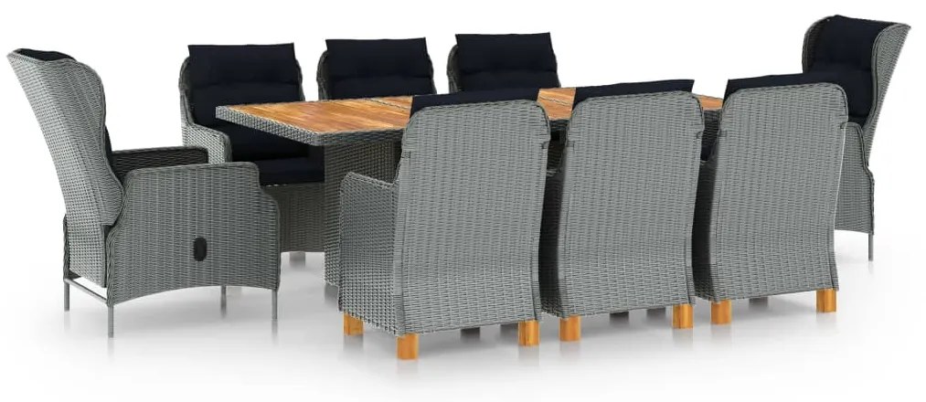 vidaXL Set mobilier de exterior cu perne,9 piese,gri deschis,poliratan