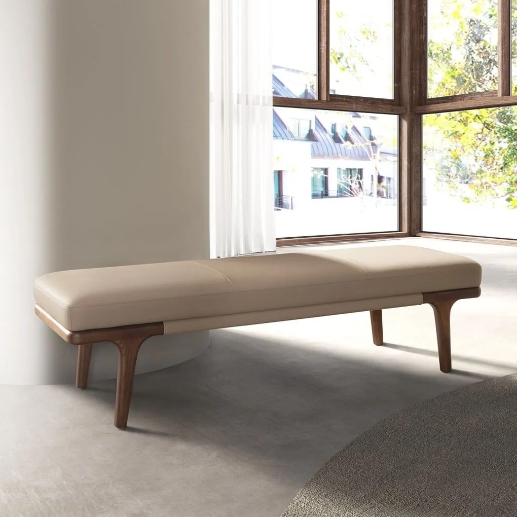 Bancheta din lemn si piele sintetica Mink
