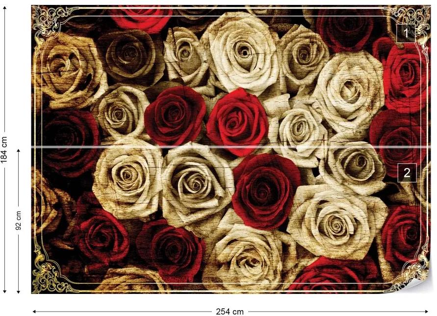 GLIX Fototapet - Vintage Red Roses Sepia Vliesová tapeta  - 254x184 cm