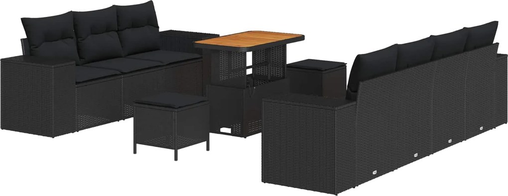 vidaXL Set de canapele pentru grădină 10 pcs Negru Poli Rattan