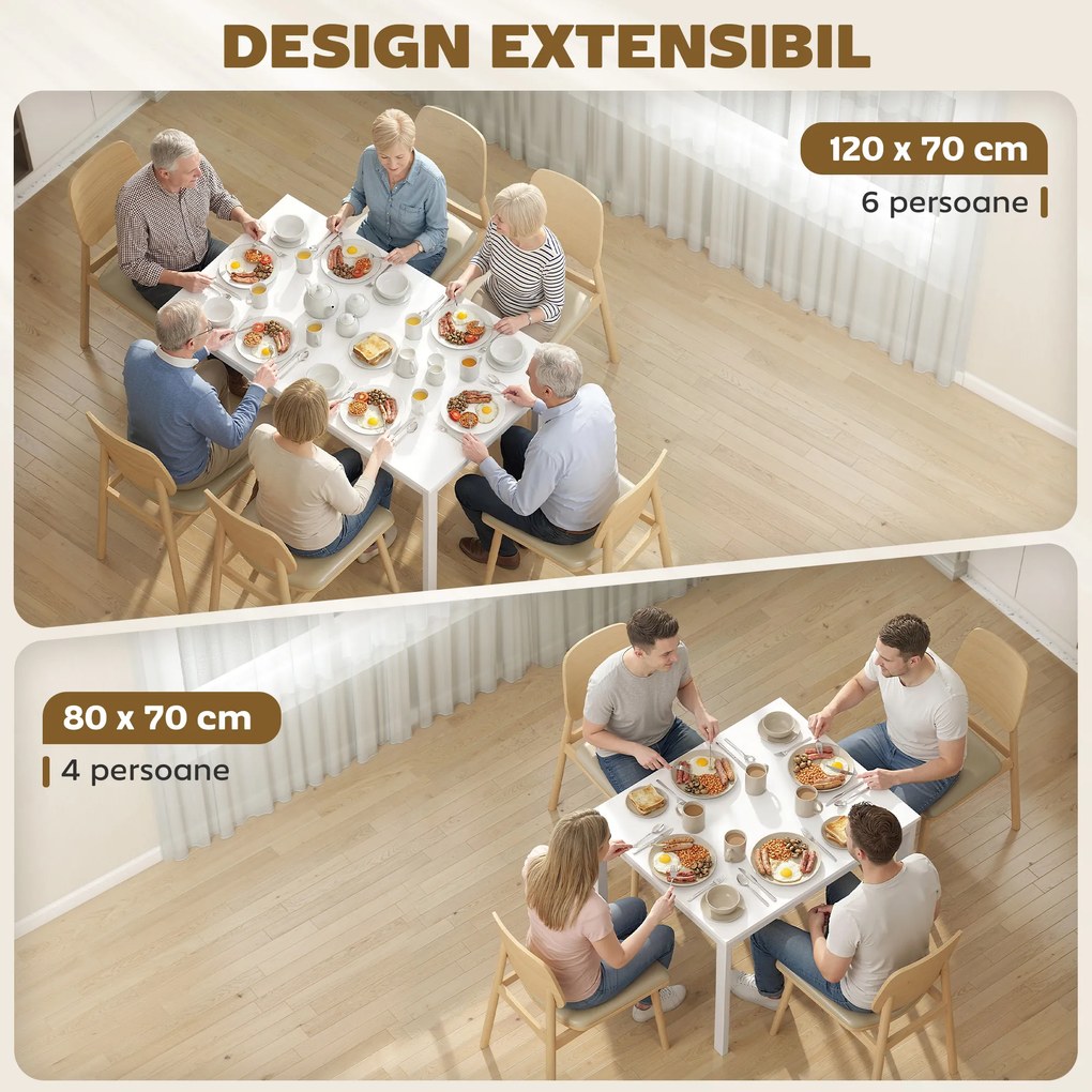 HOMCOM Masă de Sufragerie Extensibilă 80-120 cm pentru 4-6 Persoane, Masă Economisitoare de Spațiu cu Extensie Glisantă, Natural | Aosom Romania