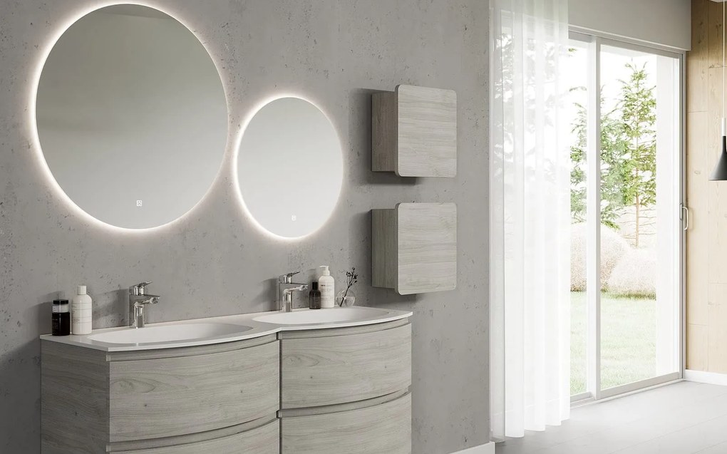 Oglindă lemn masiv cu iluminare LED rotundă Ø60/80 cm - 80cm