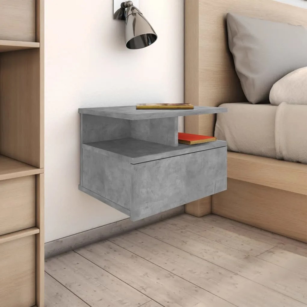 Noptiera suspendata, gri beton, 40x31x27 cm, lemn prelucrat