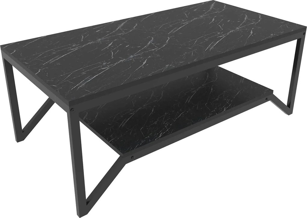 Masuta cafea Flora, negru cu efect de marmura, PAL melaminat, 120x60x4