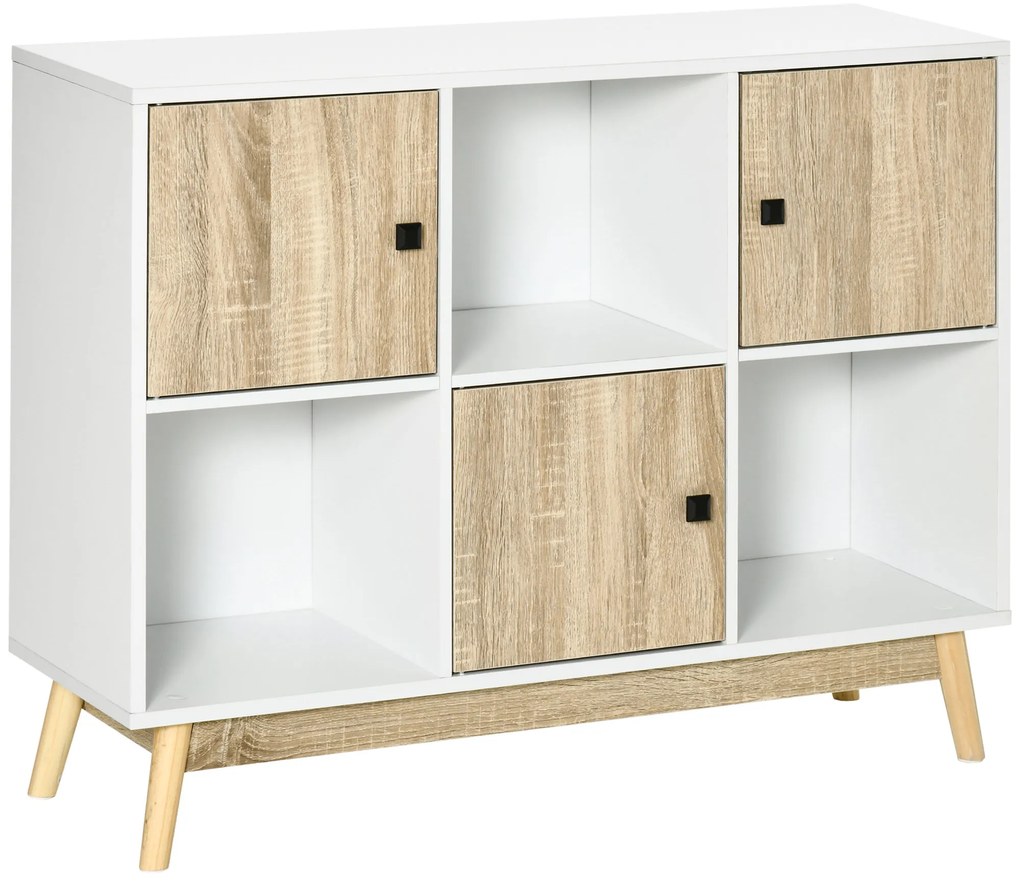 HOMCOM Bufet living, mobilier de depozitare 9 cuburi cu 3 uși și 3 compartimente deschise, picioare din lemn de pin, stil modern, bufet pentru sala de mese, bucătărie și living, 96 x 30 x 75 cm, alb, natural | Aosom Romania