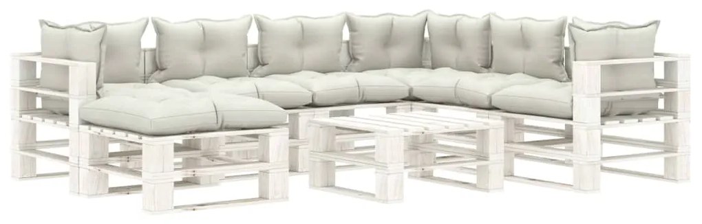 3052428 vidaXL Set mobilier grădină din paleți, 8 piese, perne bej, lemn