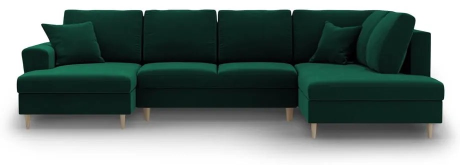 Colțar verde extensibil, cu spațiu de depozitare cu tapițerie din catifea (cu colț pe partea dreaptă-în formă de "U") Kyoto – Cosmopolitan Design