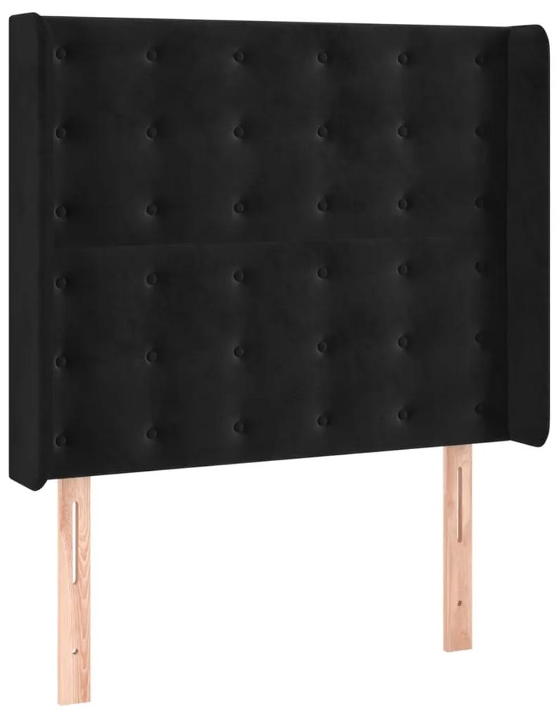 Pat cu arcuri, saltea si LED, negru, 90x190 cm, catifea Negru, 90 x 190 cm, Nasturi de tapiterie