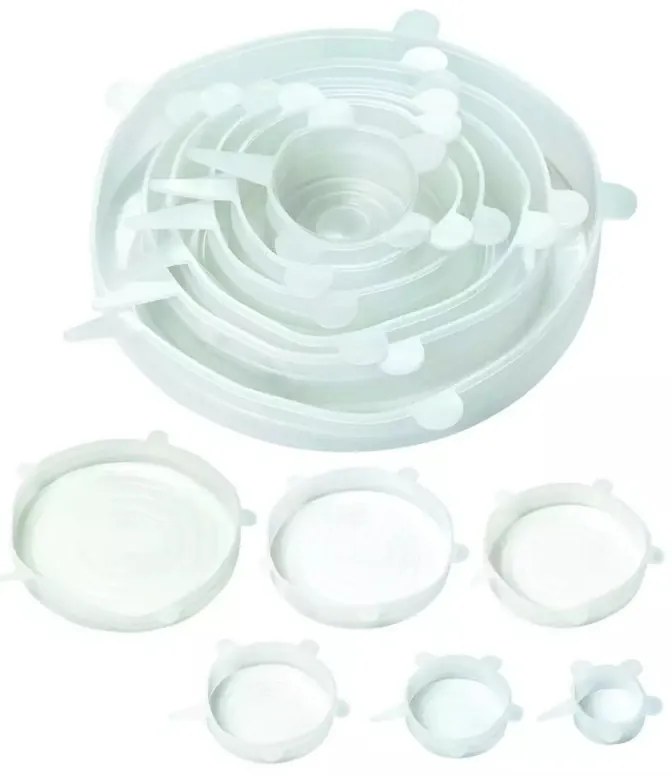 Set 6 capace din silicon Kinghoff KH 1902, -40 pana la 230°C, Etanse, Reutilizabile, Universale, Transparent