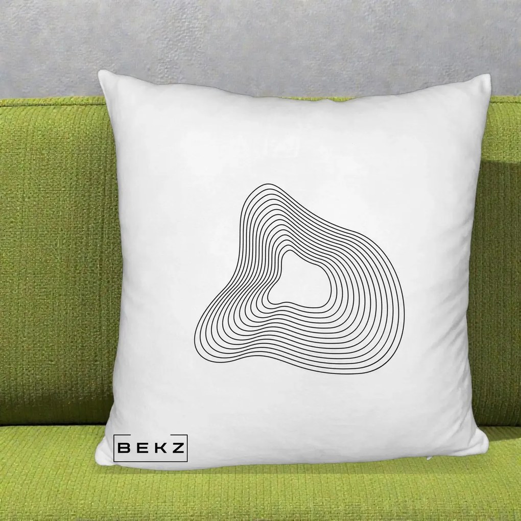 Perna Decorativa Abstract Linii Organice, 40x40 cm, Alb Pufos, Husa Detasabila, Perna Inclusa, BEKZ®