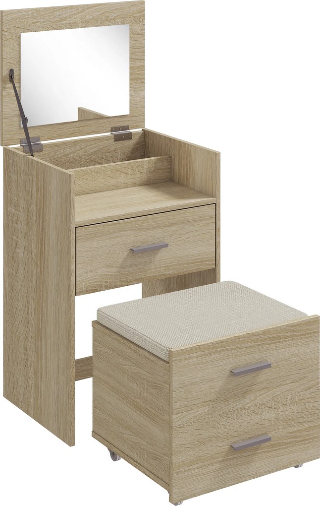 HOMCOM Masă de Toaletă cu Oglindă Rabatabilă, Natural | Aosom Romania