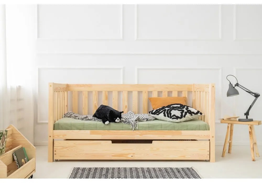 Pat pentru copii în culoare naturală cu extensie suplimentară cu spațiu de depozitare cu somieră 80x200 cm CPP – Adeko