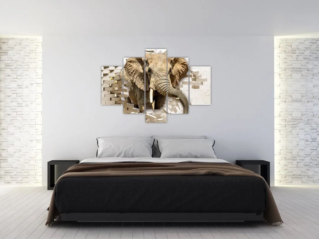 Tablou - Elefant spârgând peretele (150x105 cm)