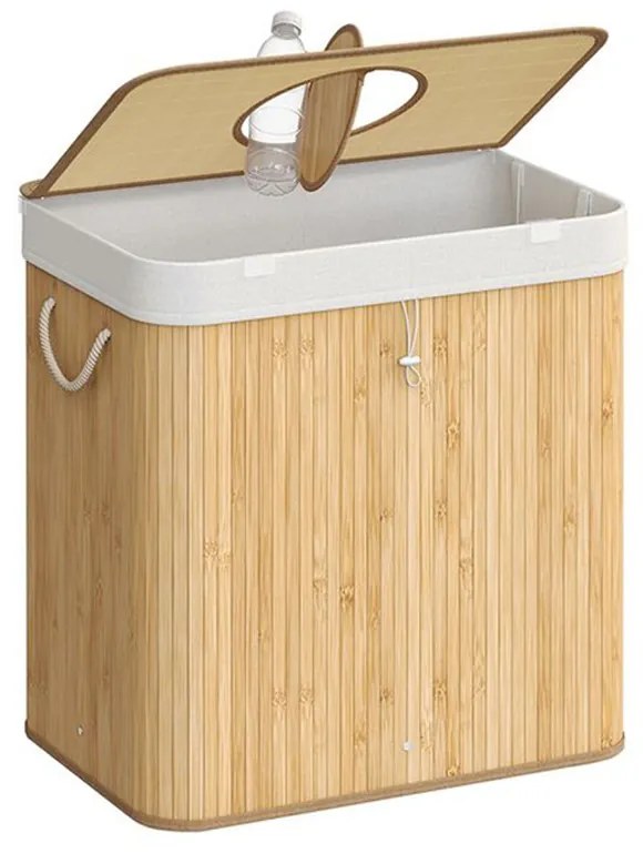 Coș de rufe din bambus cu plasă detașabilă