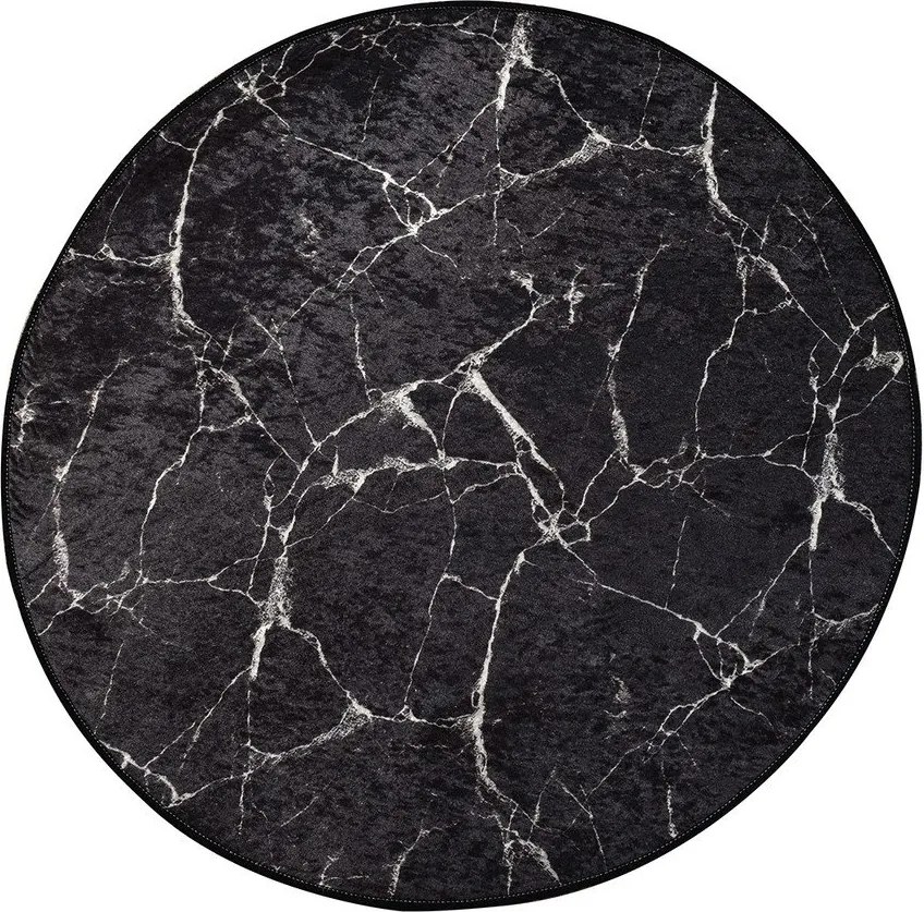 Covoraș de baie negru ø 100 cm Marble – Foutastic