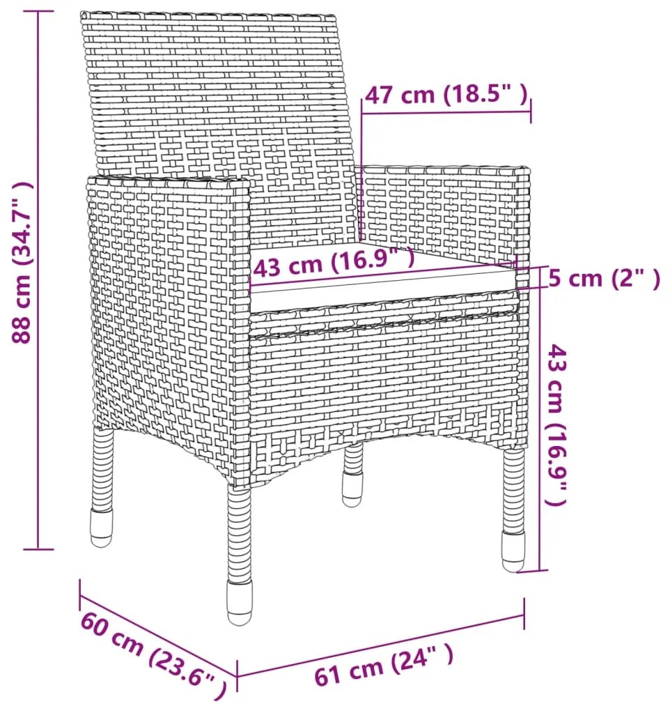 Set mobilier de gradina cu perne, 7 piese, poliratan si sticla Negru, Lungime masa 200 cm, 7